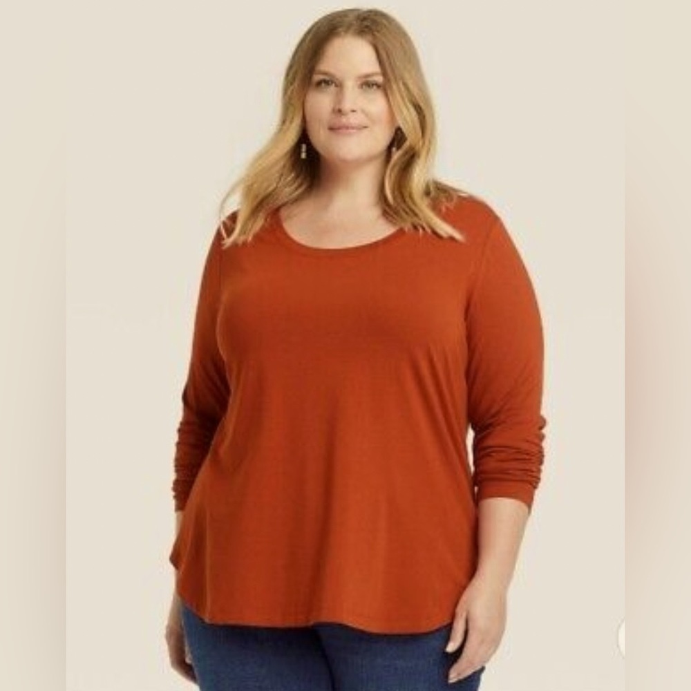 Women's Plus Size Long Sleeve Relaxed
Fit Scoop Neck T Shirt Ava & Viv 1X